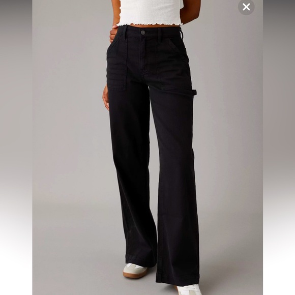AE Dreamy Drape Woven Super High-Waisted Baggy Wide-Leg Pant - Black NWT - Picture 1 of 14